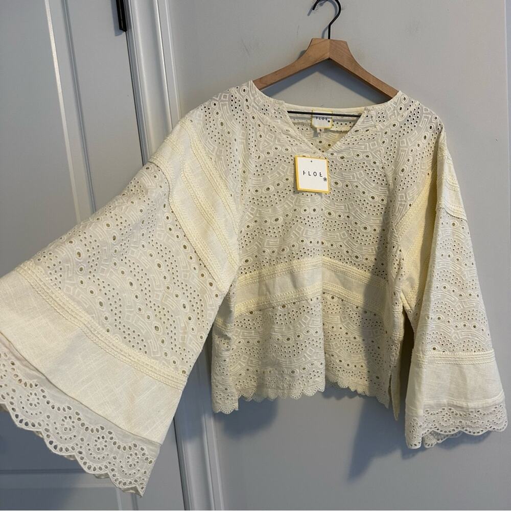 NWT Tuckernuck FLOE Cream Eyelet Cotton Flare Sleeve Pullover Top Small - Picture 12 of 15